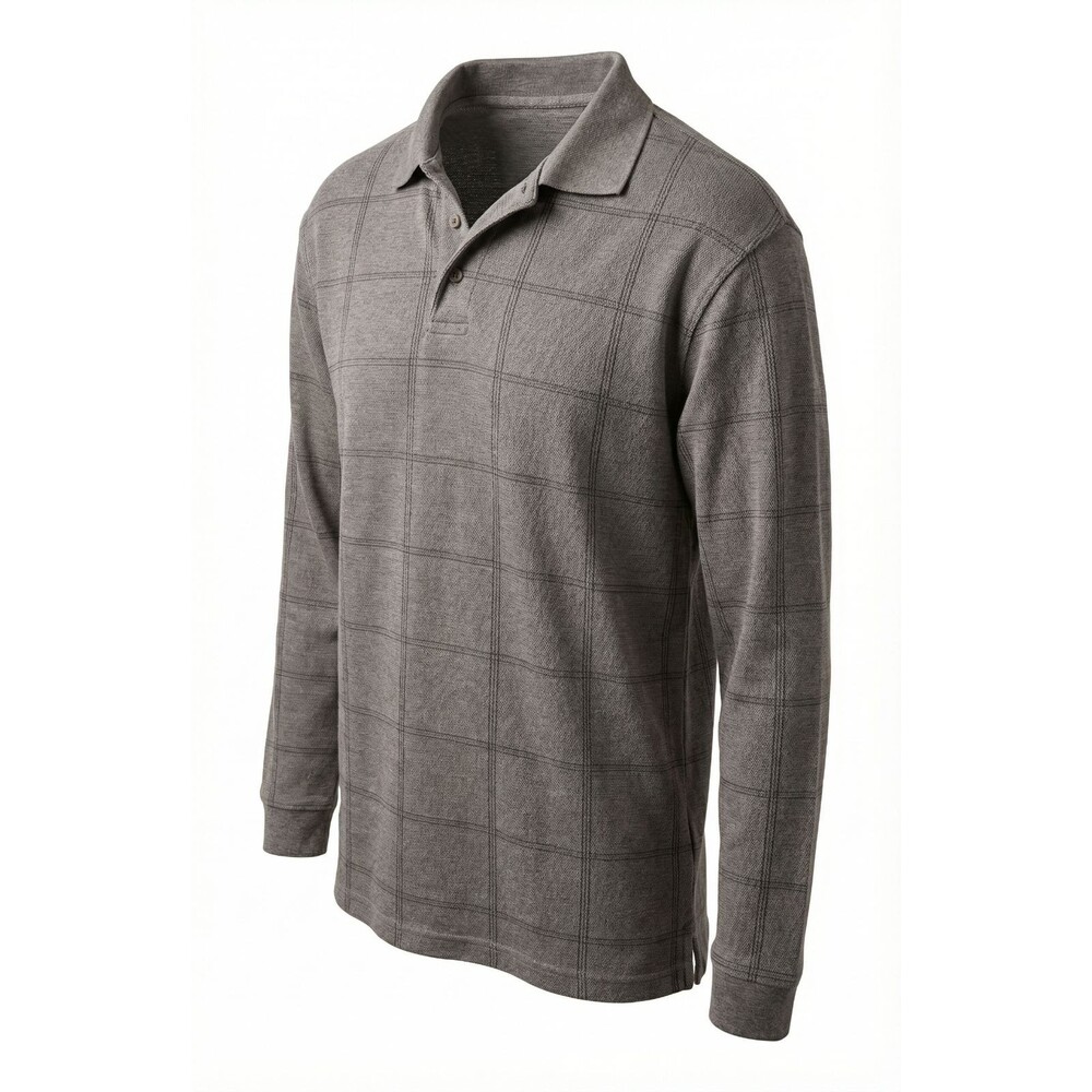 Haggar Windowpane Long Sleeve Polo Men’s XL Brown Retro Dadcore Pullover NWT